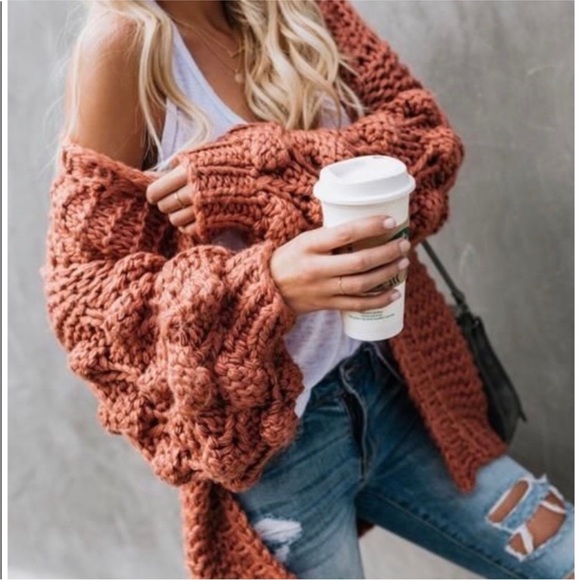 Chunky Knit Hand Made Oversized Cardigan
Sweater Pom Pom Sleeve - Picture 4 of 9